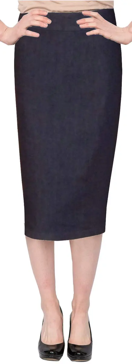 BABY O Women's Below The Knee Stretch Denim Pencil Skirt 2 Blue | Comfortable, Versatile Fit - view 3