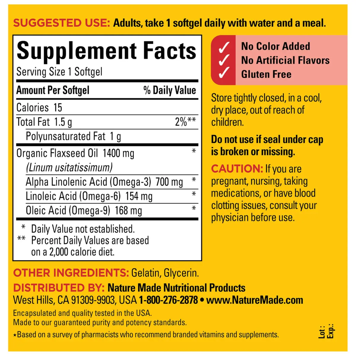 Nature Made Extra Strength Flaxseed Oil 1400 mg Softgels, 100 Softgels | Fish-Free Omega-3 for Heart Health - view 7