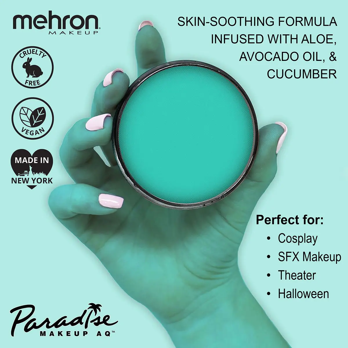Mehron Makeup Paradise AQ - TEAL | Water-Activated Face & Body Paint, 1.16 Oz, Vibrant & Easy to Blend - view 3