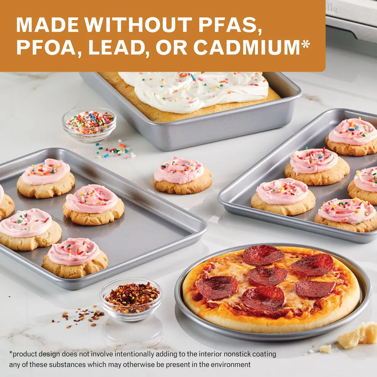 Farberware Gray Bakeware Steel Nonstick Toaster Oven Pan Set 4-Piece Baking Set 18cm (7.1in) x 18cm (7.1in) | Durable & Warp-Resistant - view 5