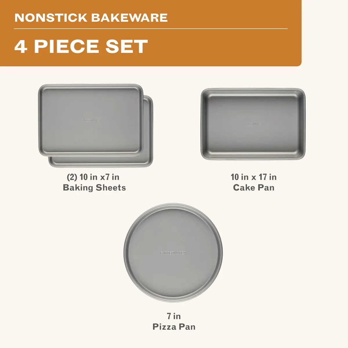 Farberware Gray Bakeware Steel Nonstick Toaster Oven Pan Set 4-Piece Baking Set 18cm (7.1in) x 18cm (7.1in) | Durable & Warp-Resistant - view 2
