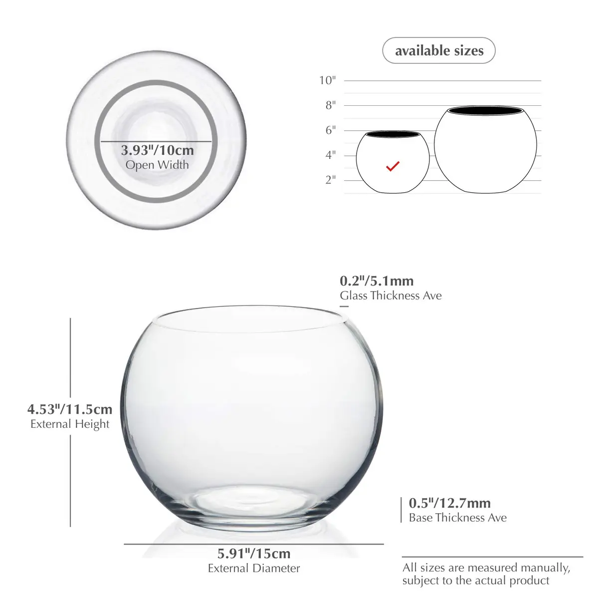 WGVI WGV Bowl Glass Vase Diameter 6" | Clear Bubble Planter for Home Decor - view 2
