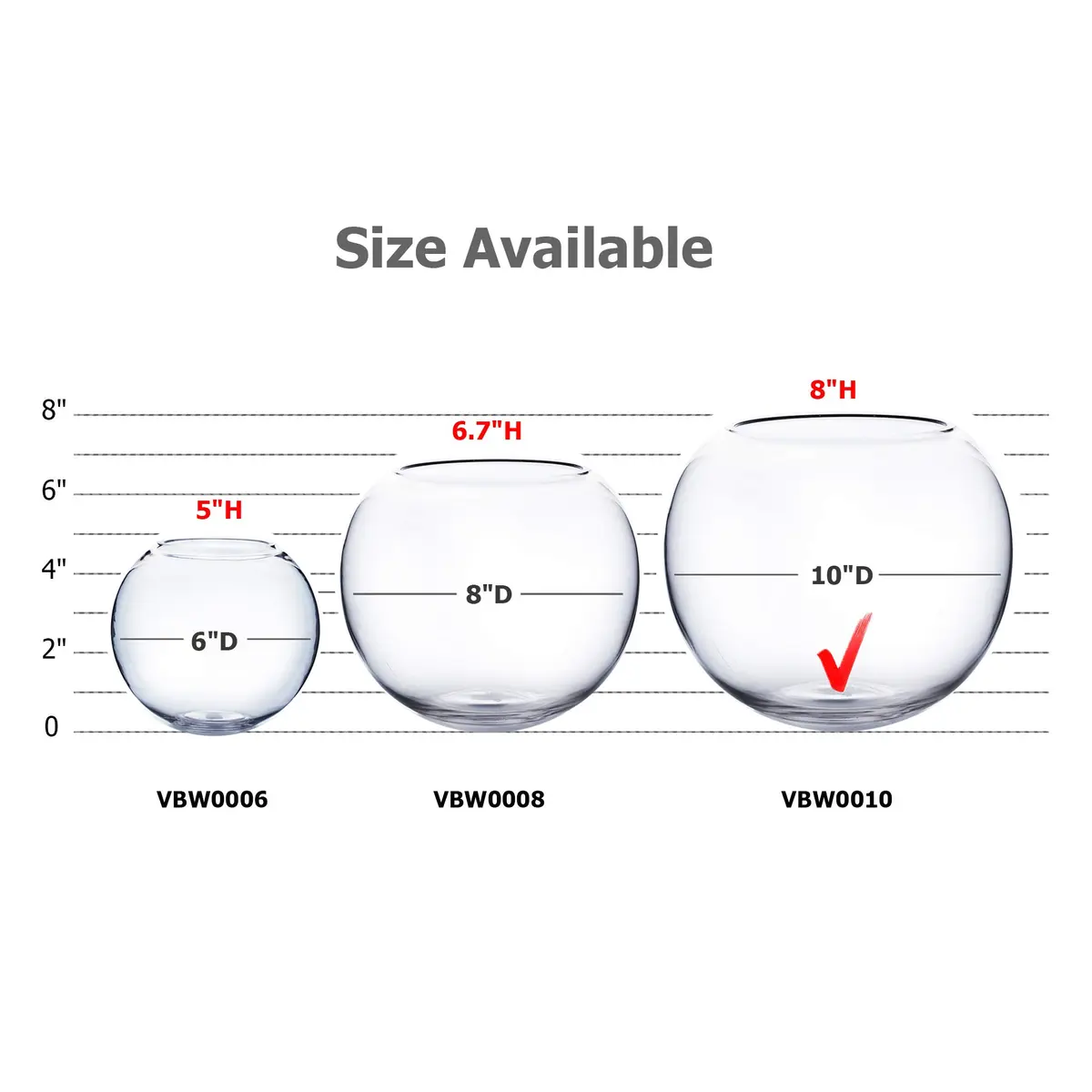WGVI Clear Bubble Glass Vase 25cm (10") Diameter, 20cm (8") Height | Hand-Blown Decorative Accent Piece - view 3