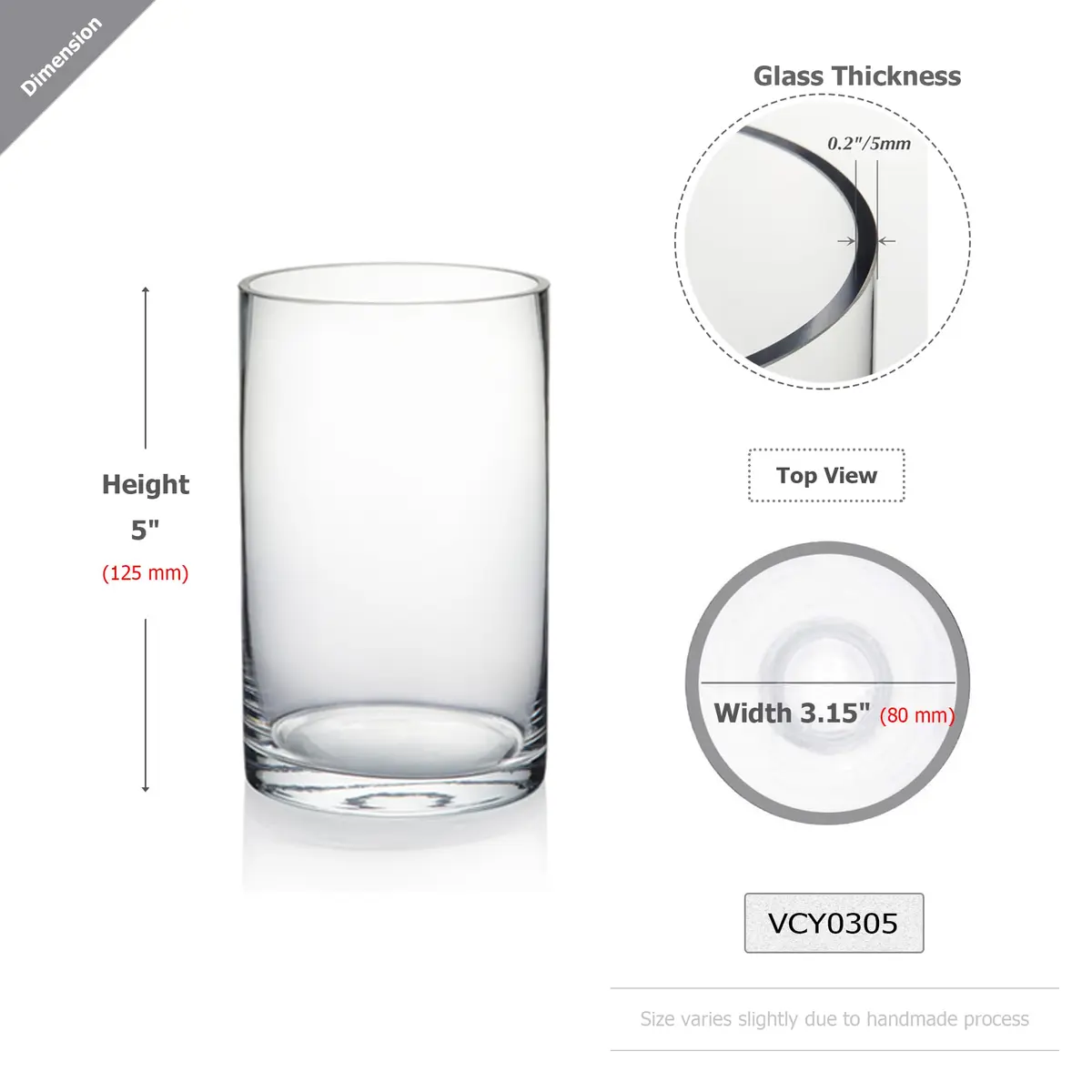 WGVI Thick Clear Cylinder Glass Vase 3" W x 5" H | Elegant Floral Container & Wedding Centerpiece - view 2