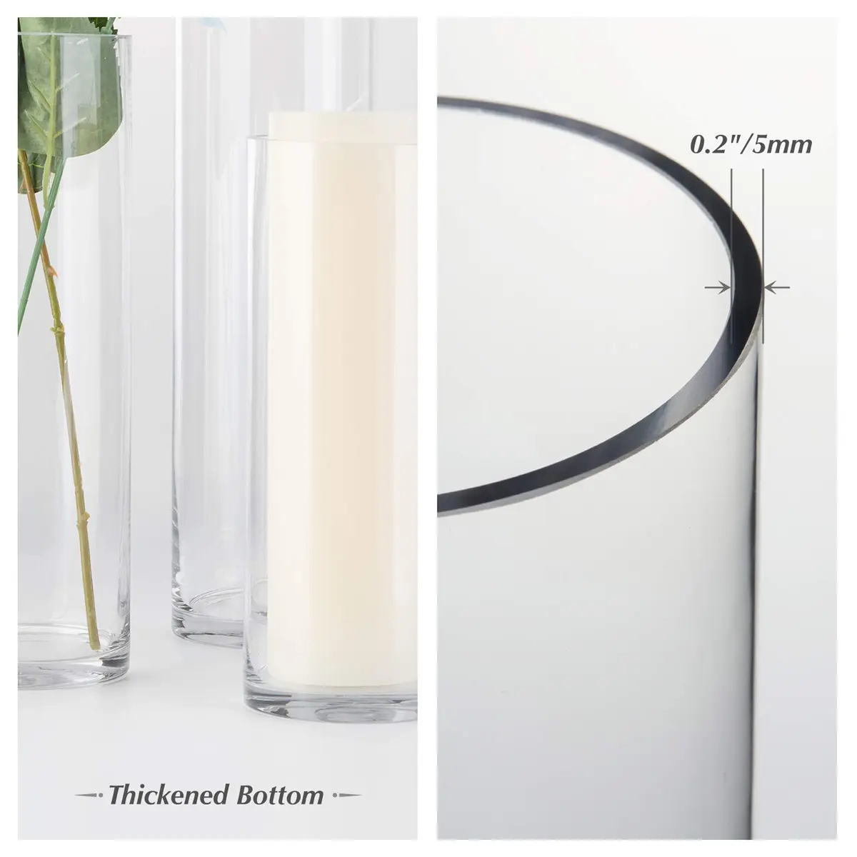 WGVI Thick Clear Cylinder Glass Vase 3" W x 8" H | Elegant Floral Display for Weddings & Home - view 7