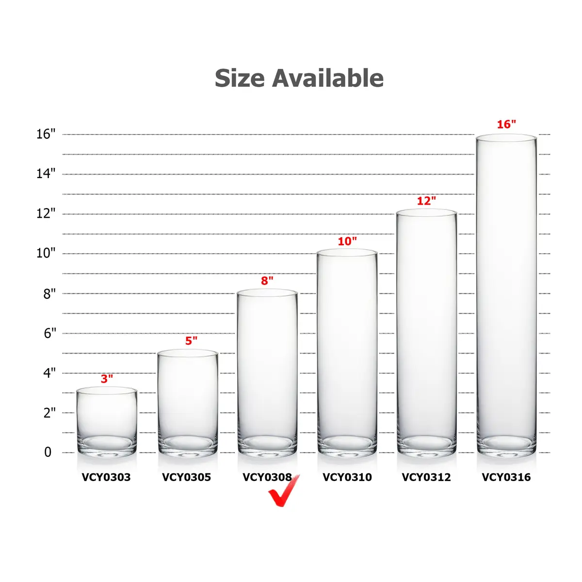 WGVI Thick Clear Cylinder Glass Vase 3" W x 8" H | Elegant Floral Display for Weddings & Home - view 3