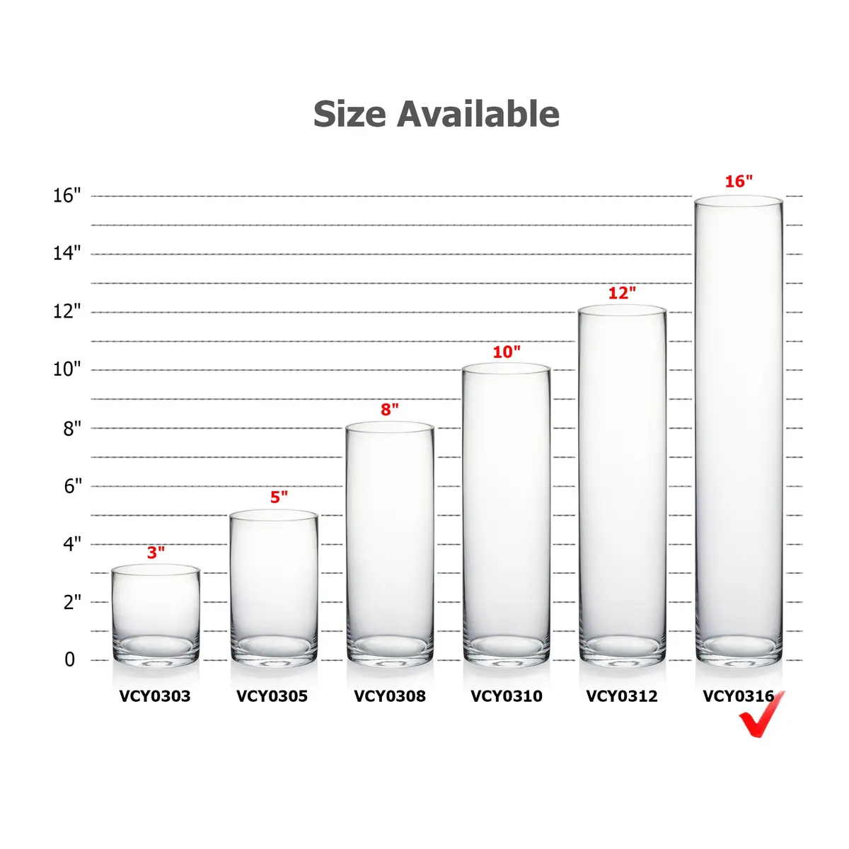 WGVI Thick Weighted Clear Cylinder Glass Vase 3" W x 16" H | Elegant Floral Display (110 characters) - view 3