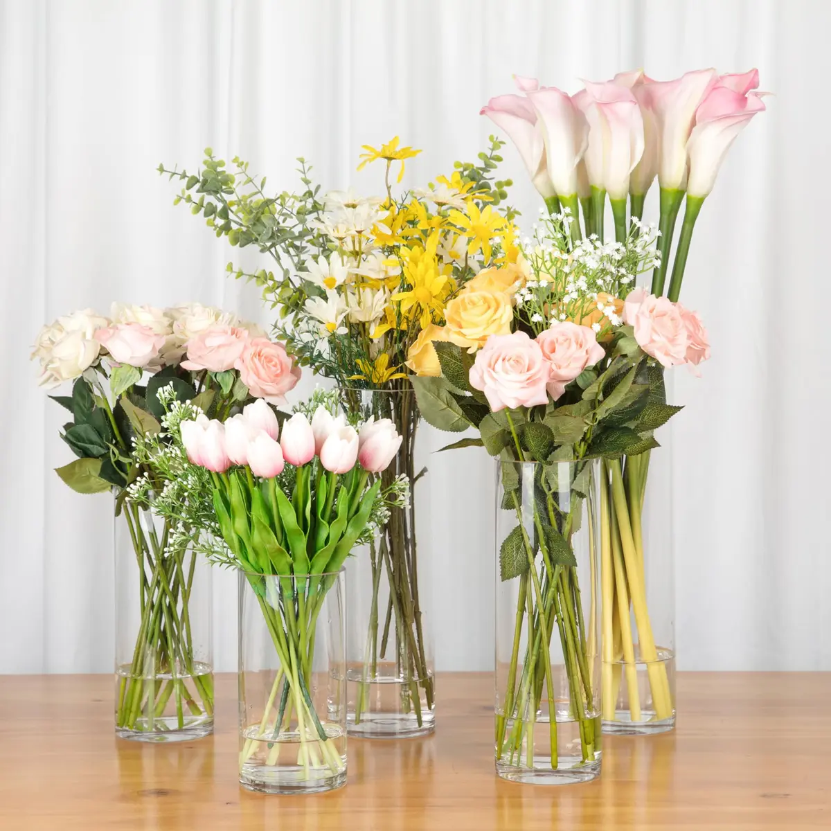 WGVI Thick Tall Clear Cylinder Glass Vase 4" W x 16" H | Elegant Floral Centerpiece - view 6
