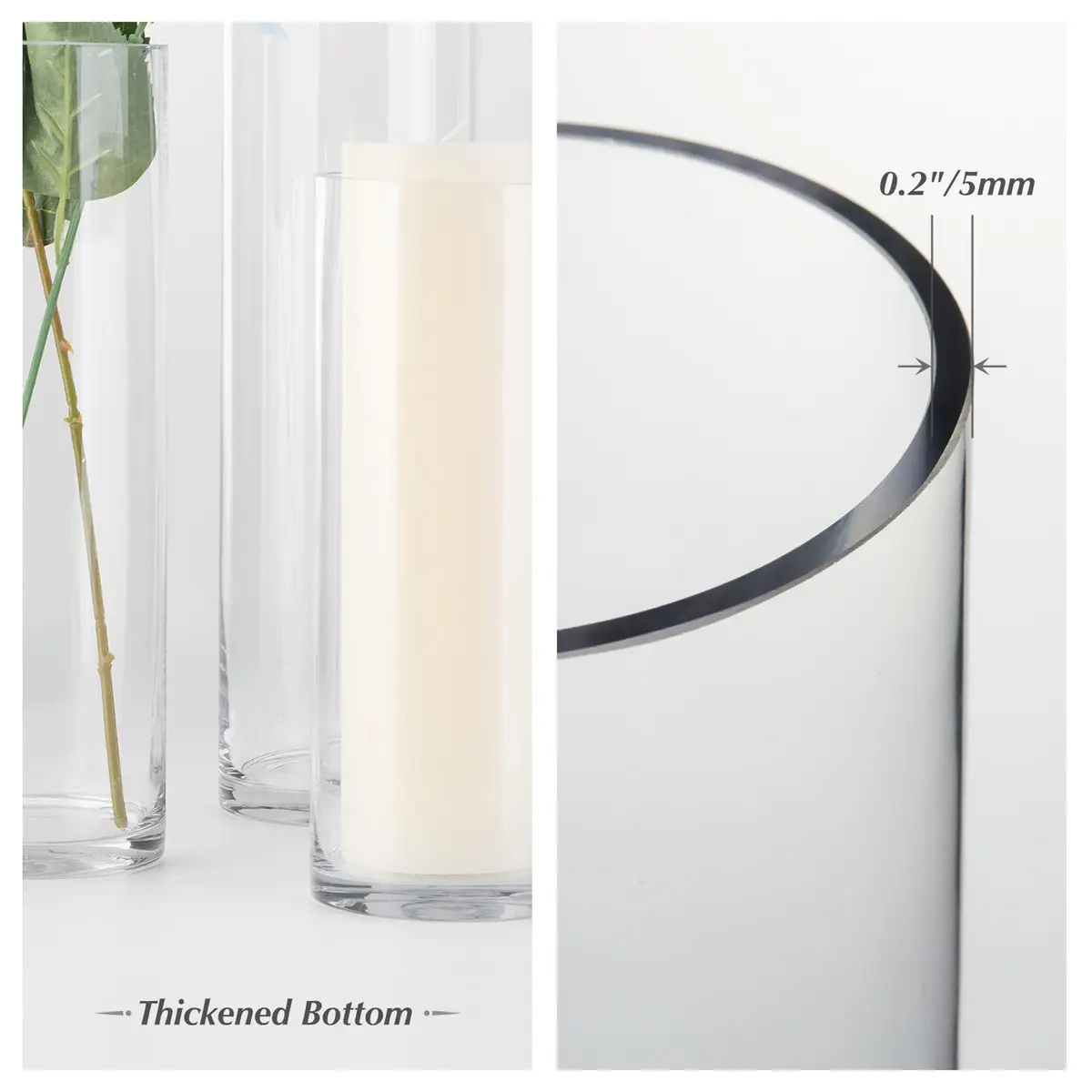 WGVI Thick Tall Clear Cylinder Glass Vase 4" W x 16" H | Elegant Floral Centerpiece - view 8