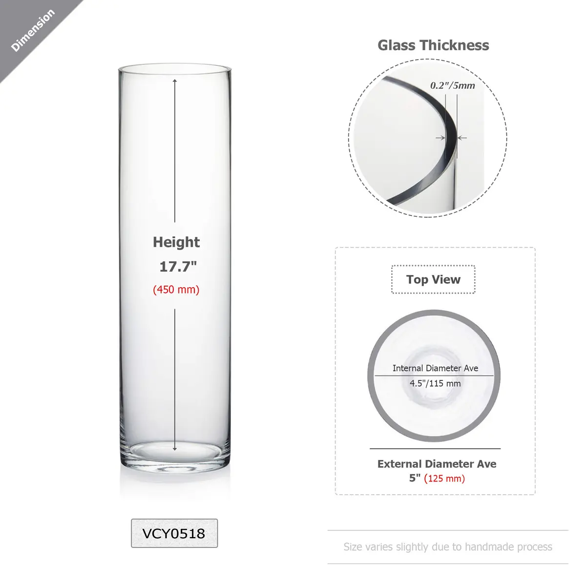WGVI WGV Cylinder Vase Diameter 5" Height 18" | Clear Glass Floral Planter - view 2