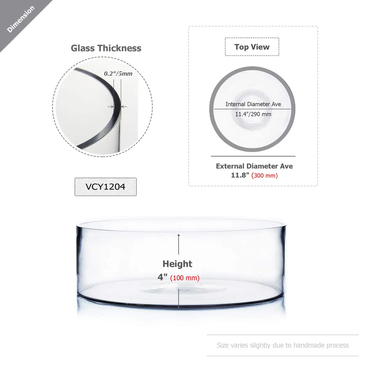 WGVI WGV Cylinder Vase 12"x4" Clear Flat Pan Style | Floral Centerpiece for Wedding & Home Decor - view 2