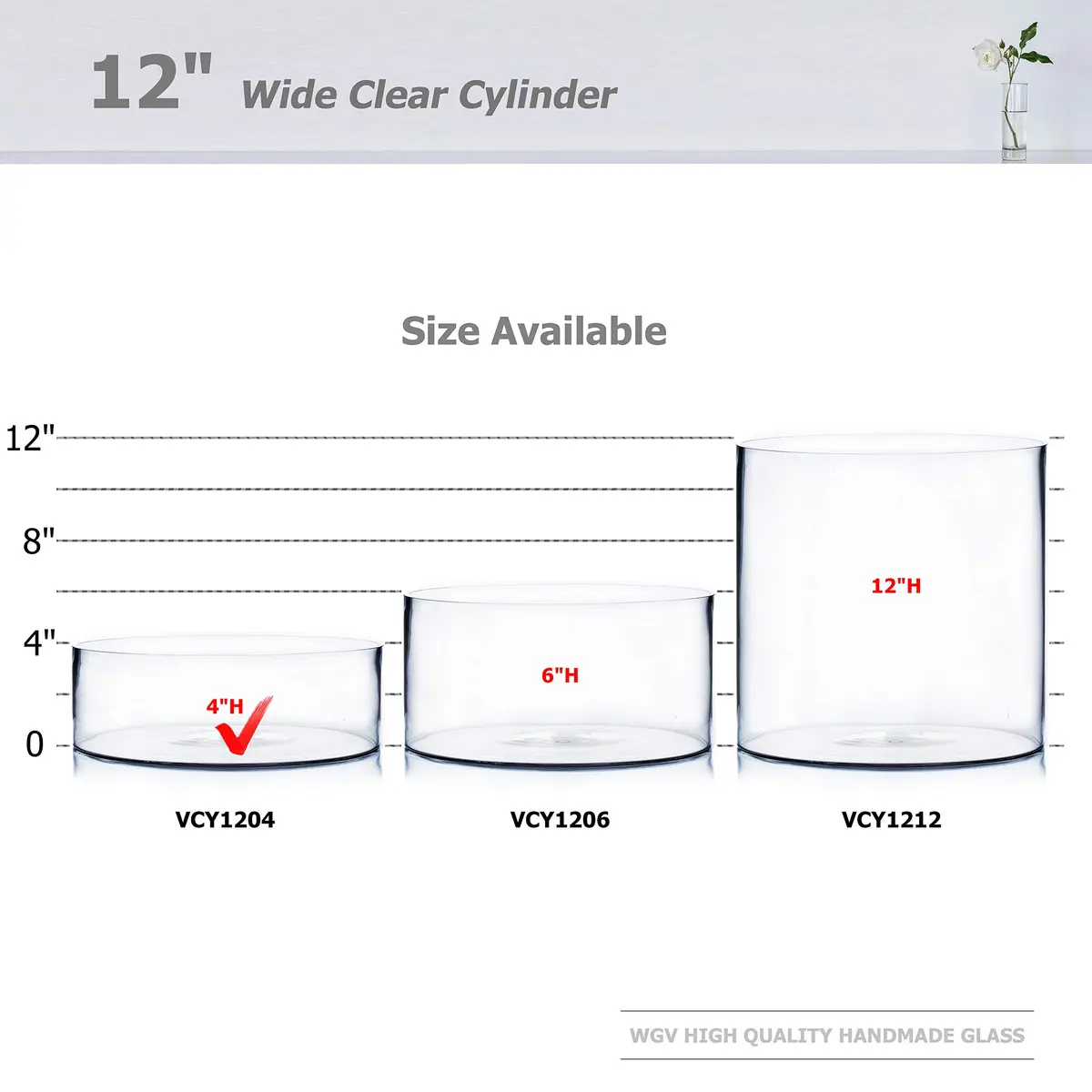WGVI WGV Cylinder Vase 12"x4" Clear Flat Pan Style | Floral Centerpiece for Wedding & Home Decor - view 3