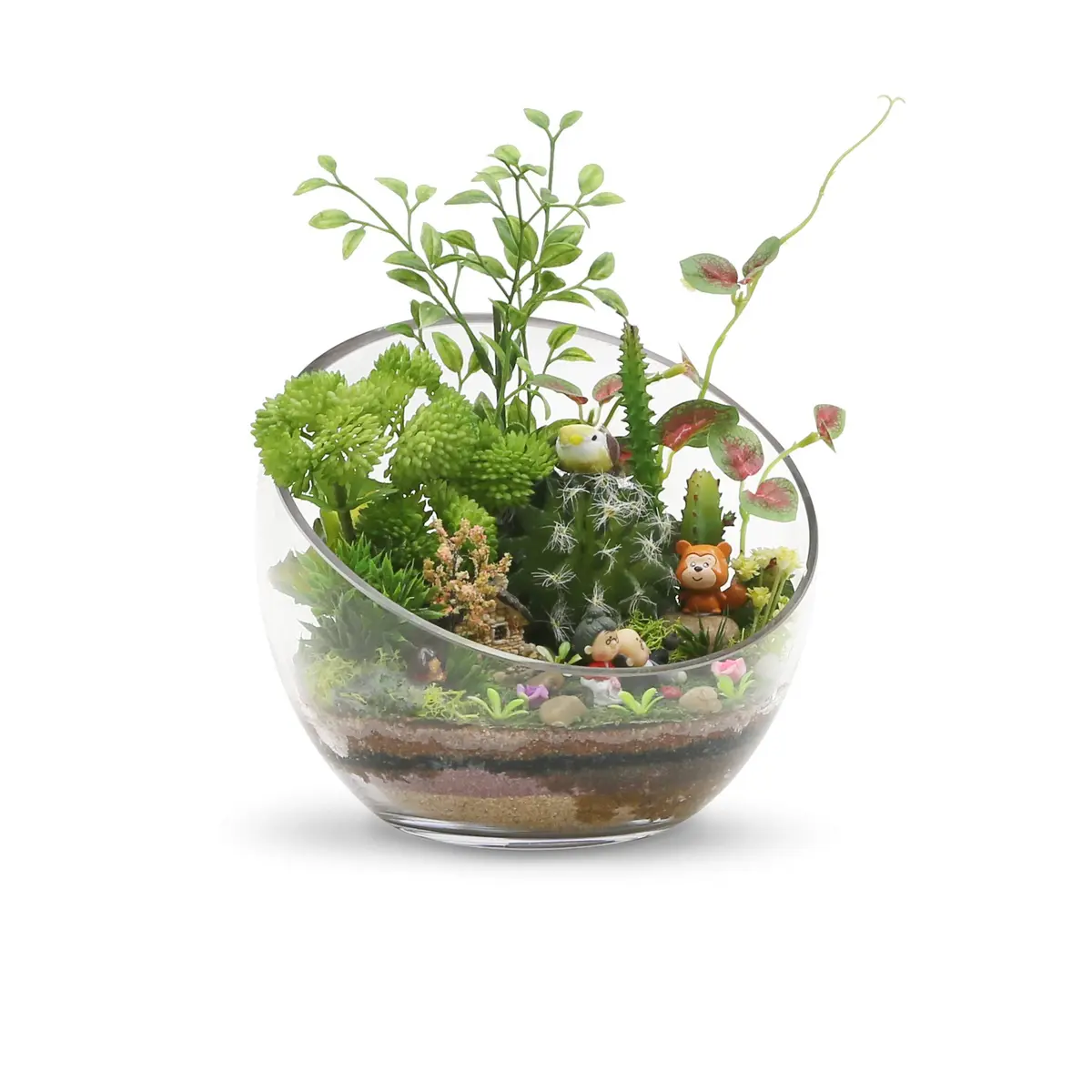 WGVI Clear Slant Cut Bowl Glass Vase, Glass Terrarium, Candy Dish, 7" Width, 6" Height | Handcrafted Minimalist Decor - view 5