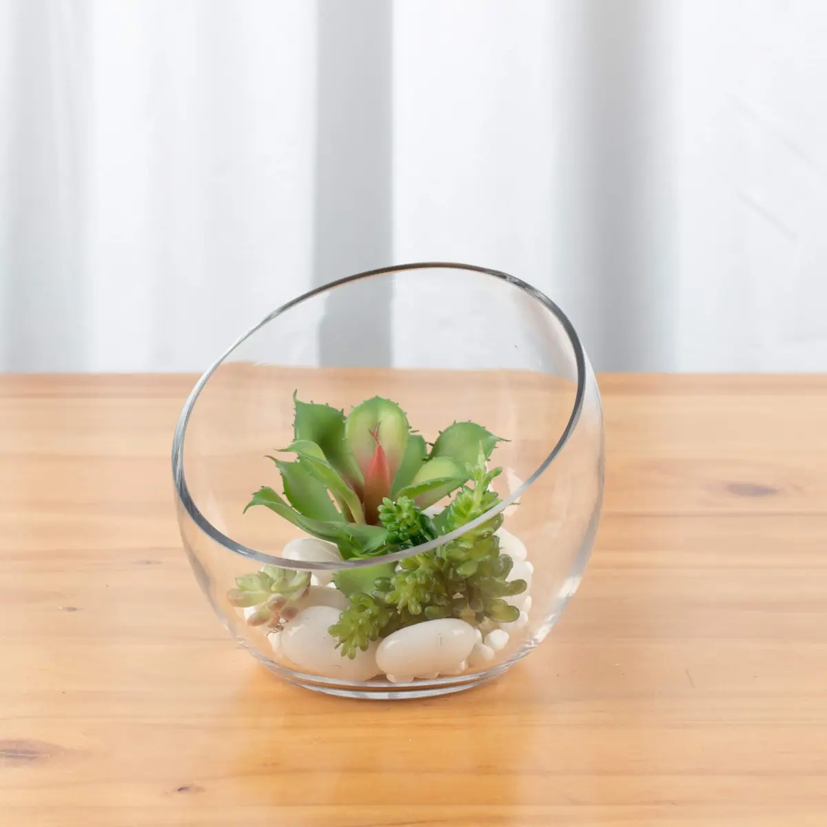 WGVI Clear Slant Cut Bowl Glass Vase, Glass Terrarium, Candy Dish, 7" Width, 6" Height | Handcrafted Minimalist Decor - view 7
