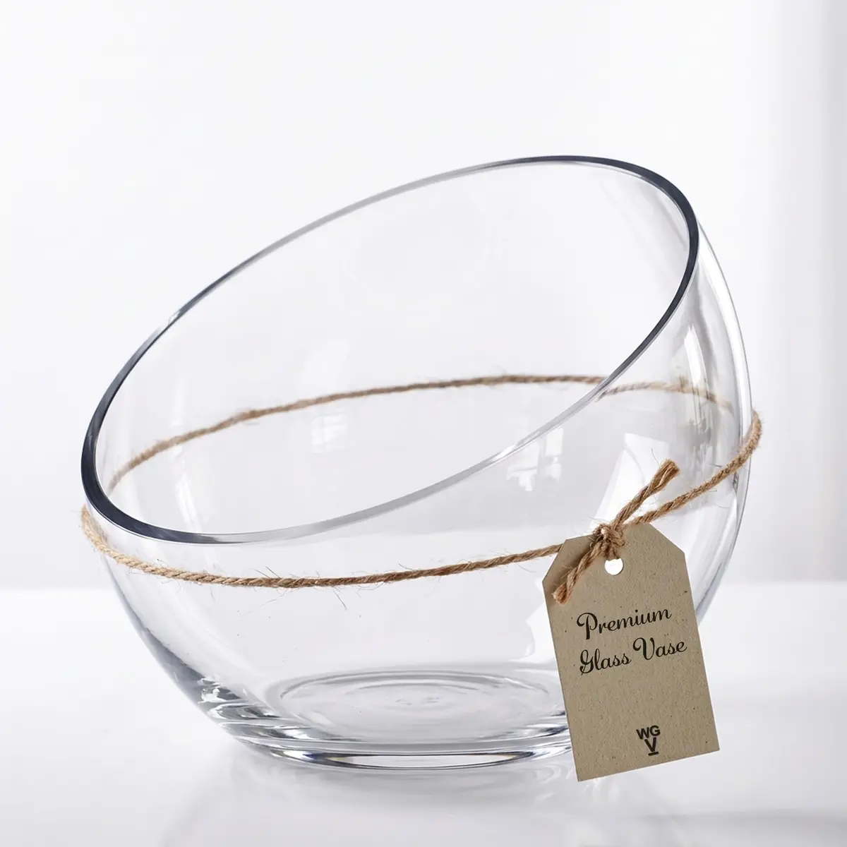 WGVI Clear Slant Cut Bowl Glass Vase, Glass Terrarium, Candy Dish, 7" Width, 6" Height | Handcrafted Minimalist Decor - view 2