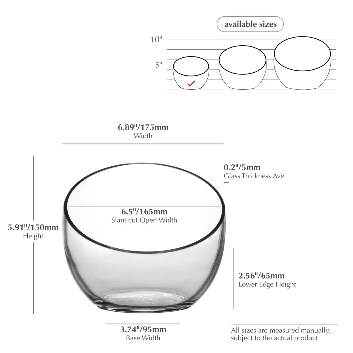 WGVI Clear Slant Cut Bowl Glass Vase, Glass Terrarium, Candy Dish, 7" Width, 6" Height | Handcrafted Minimalist Decor - view 3