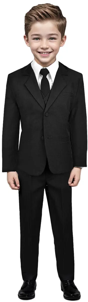 Black n Bianco Boys Suit with Tie for Toddlers and Infants (12-18 Months, Black) | Formal Toddler Suit - main product image