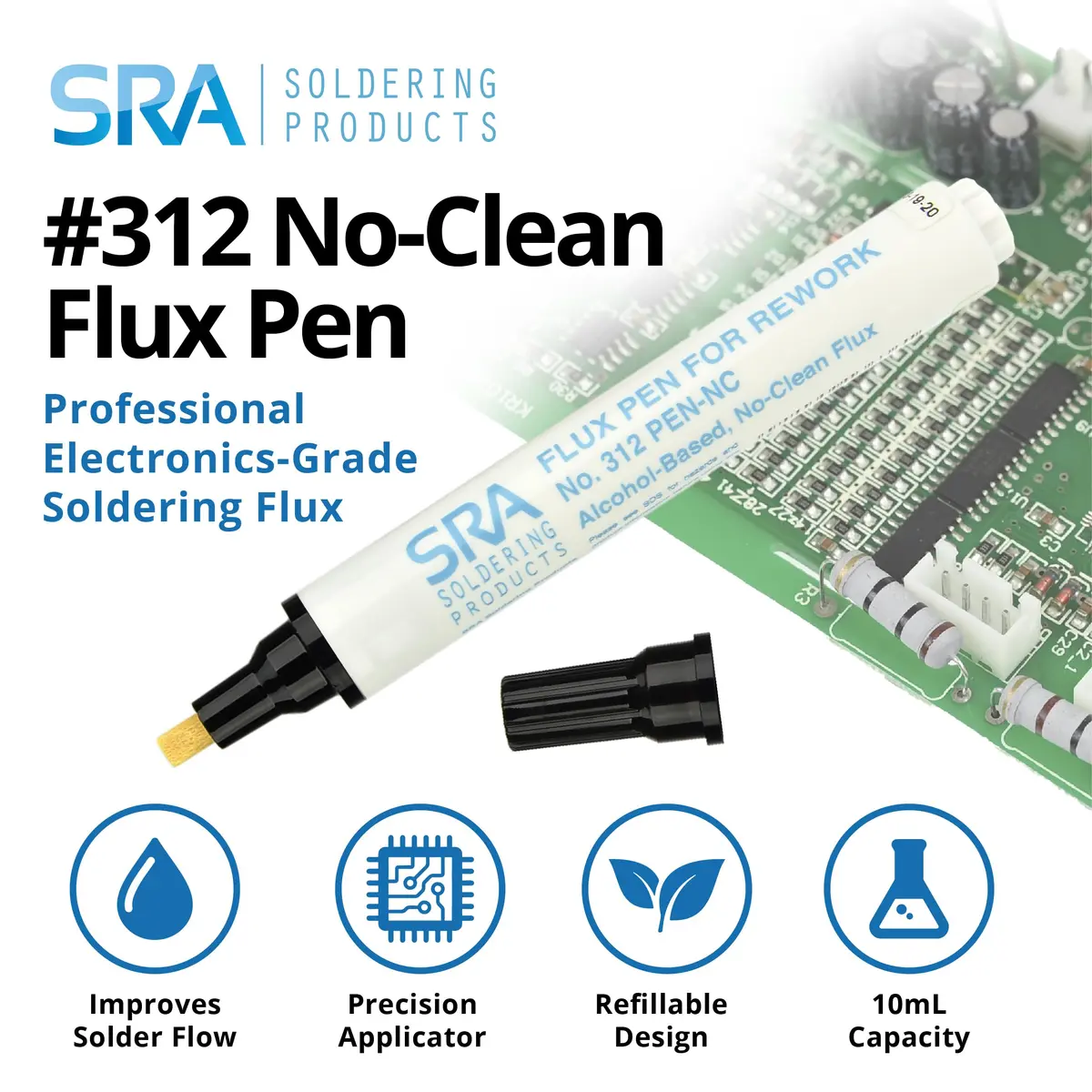 SRA #312 Soldering Flux Pen No-Clean 10ml | Refillable, Environmentally Friendly, RoHS Compliant - view 2