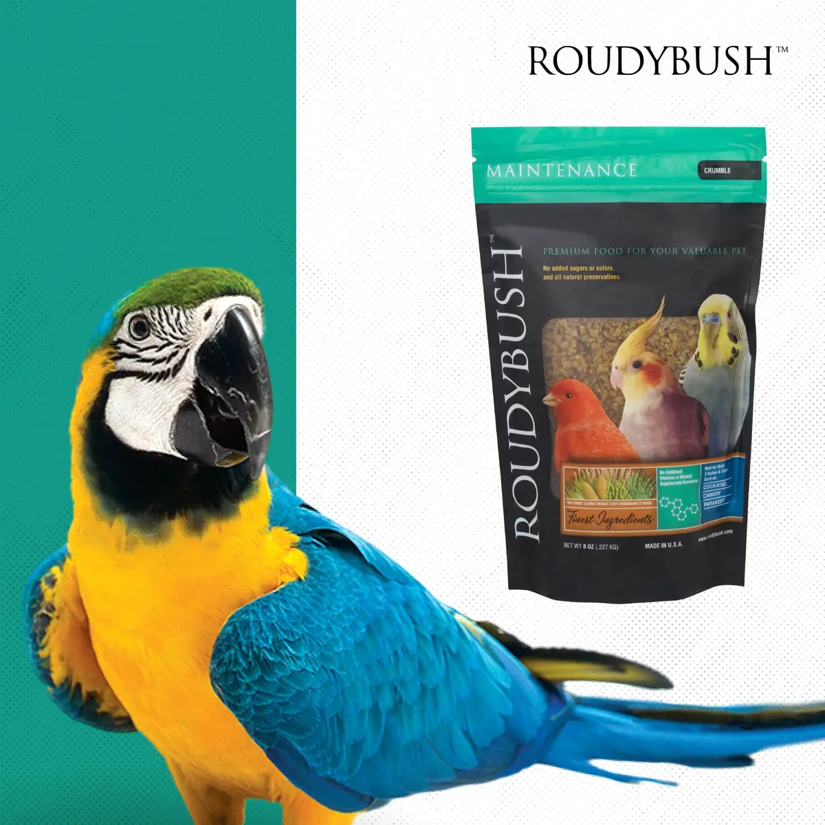 RoudyBush Daily Maintenance Bird Food Crumble Pellets 227 g (8 OZ) | Complete Daily Feed for Parakeets, Cockatiels, Conures, Lovebirds - view 8