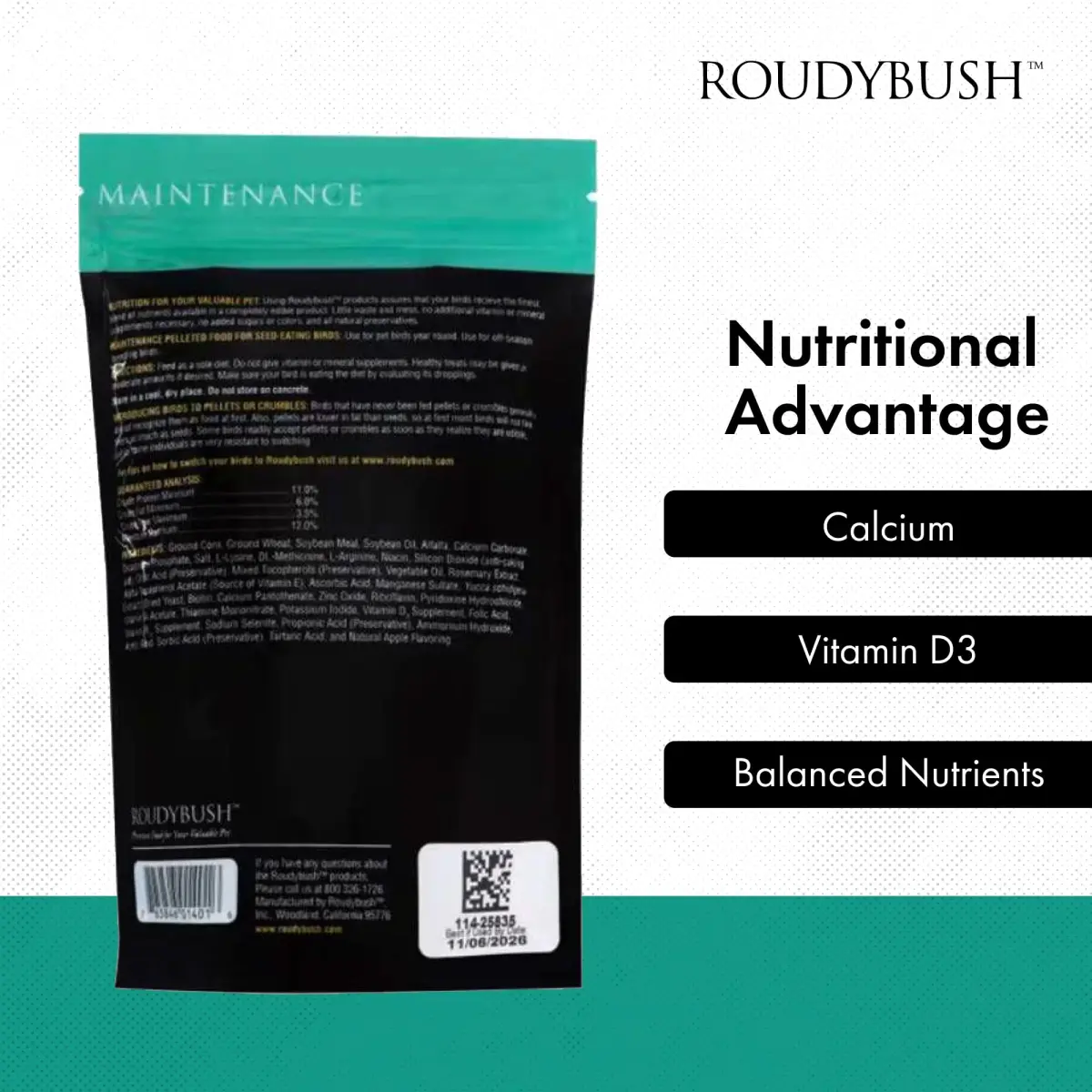RoudyBush Daily Maintenance Bird Food Mini Pellets 227g (8 oz) | Formulated by Avian Nutritionist - view 5
