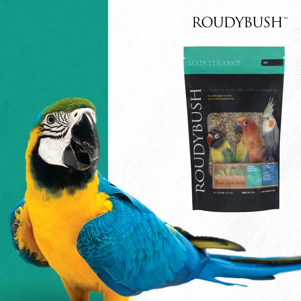 RoudyBush Daily Maintenance Bird Food Mini Pellets 227g (8 oz) | Formulated by Avian Nutritionist - view 8