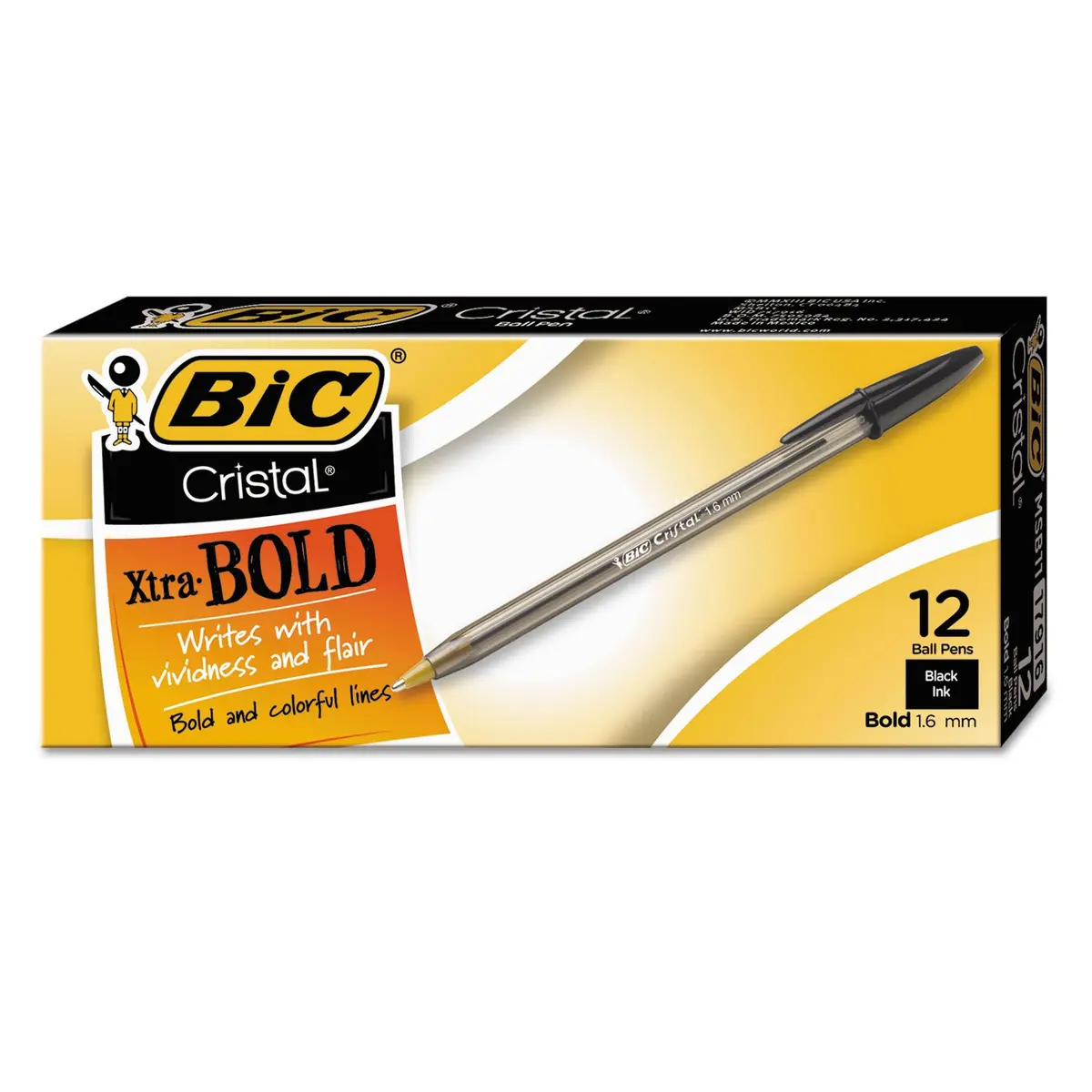 BIC Cristal Xtra Bold Ballpoint Pen, Black Ink, 1.6mm Bold, Dozen | Smooth Writing Instrument for Students & Office - main product image