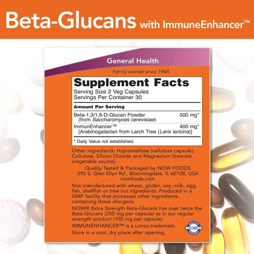 NOW Foods Beta-Glucans with ImmunEnhancer 500 mg (120 VegiCaps) | Supports Normal Immune Function - view 2
