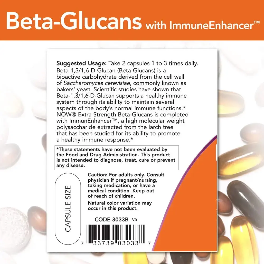 NOW Foods Beta-Glucans with ImmunEnhancer 500 mg (120 VegiCaps) | Supports Normal Immune Function - view 3