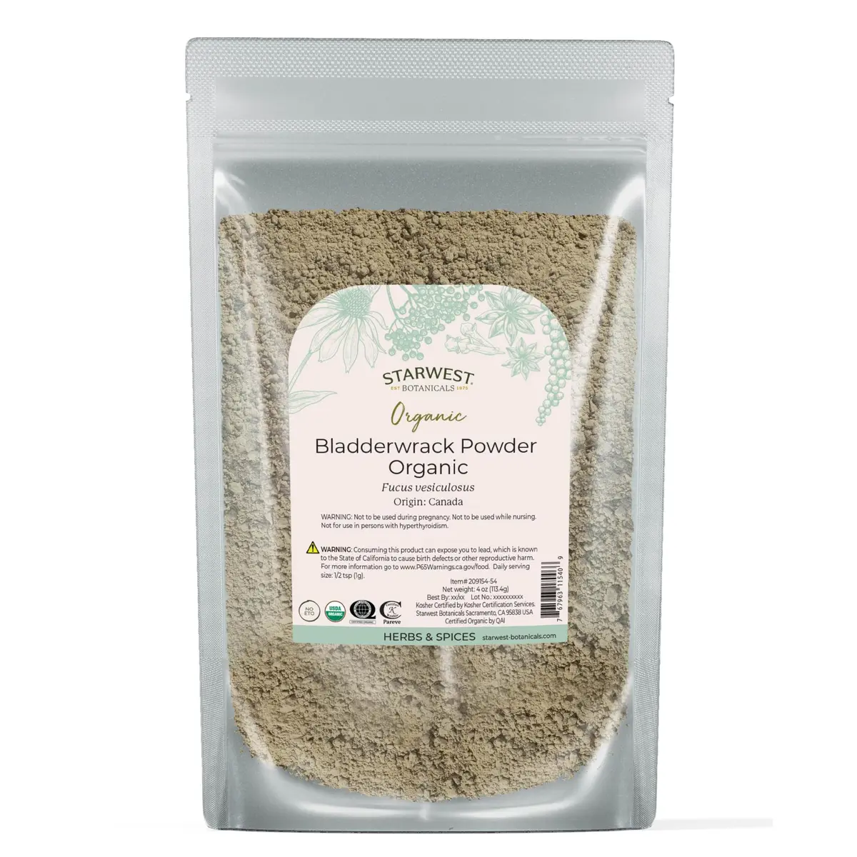 Starwest Botanicals Organic Bladderwrack Powder 113g (4 oz) | USDA Certified Organic Marine Botanical - main product image