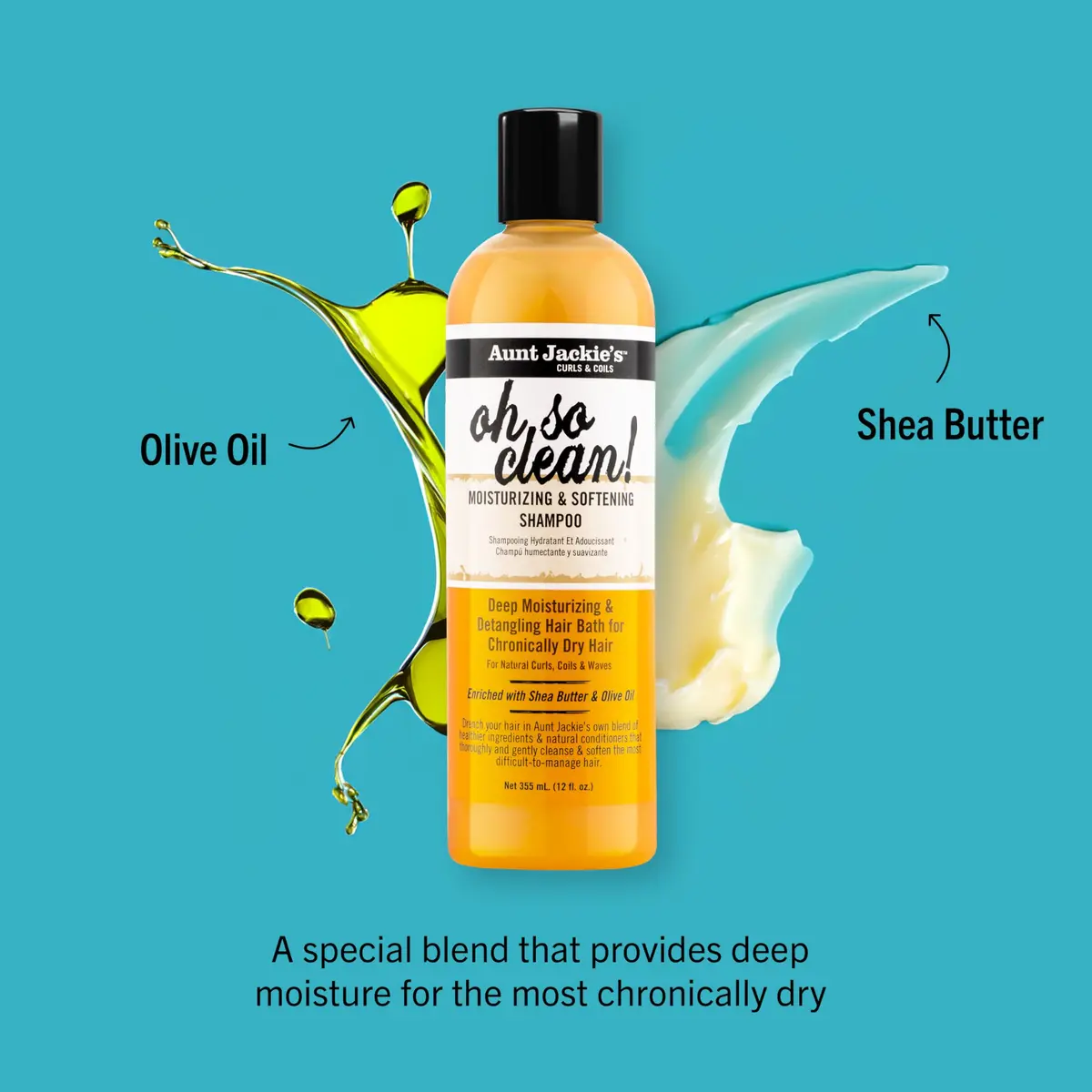 Aunt Jackie's Curls & Coils Oh So Clean Deep Moisturizing Shampoo 355ml | Enriched Shea Butter & Coconut Oil for Natural Curls - view 2