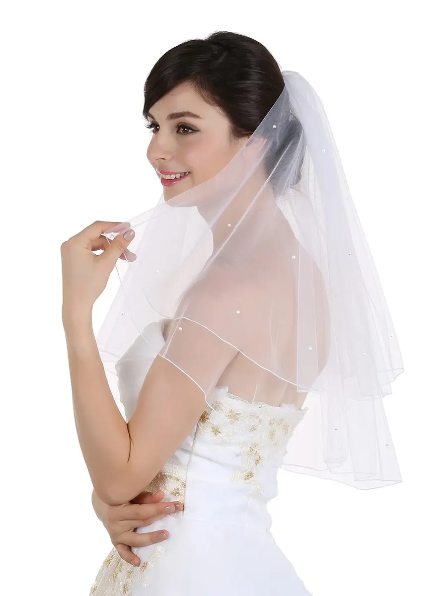 SAMKY Bridal Rhinestone Crystal Veil Light Ivory Elbow Length 30" | Elegant Wedding Accessory - main product image