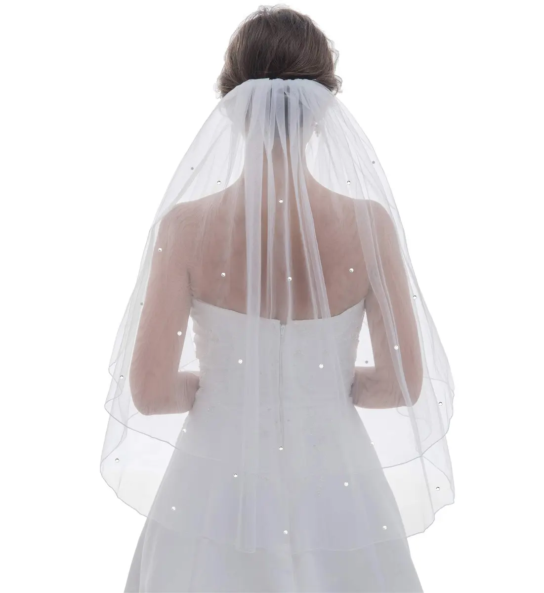 SAMKY Bridal Rhinestone Crystal Veil Light Ivory Elbow Length 30" | Elegant Wedding Accessory - view 3