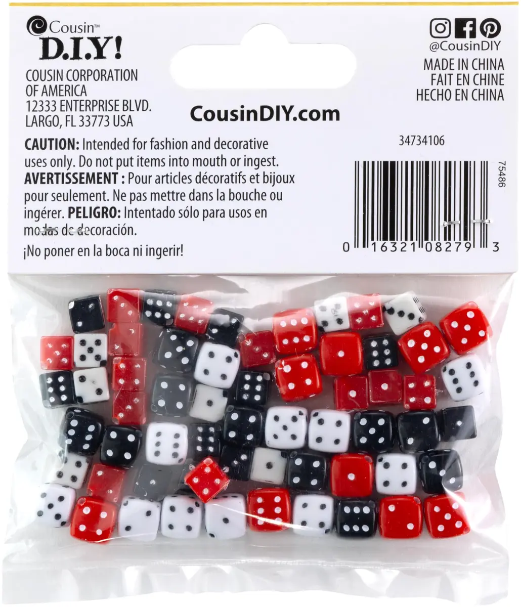 Cousin Dice Beads 8mm-10mm Acrylic Beads 62 Pack | Colorful Jewelry Craft Supplies - view 2