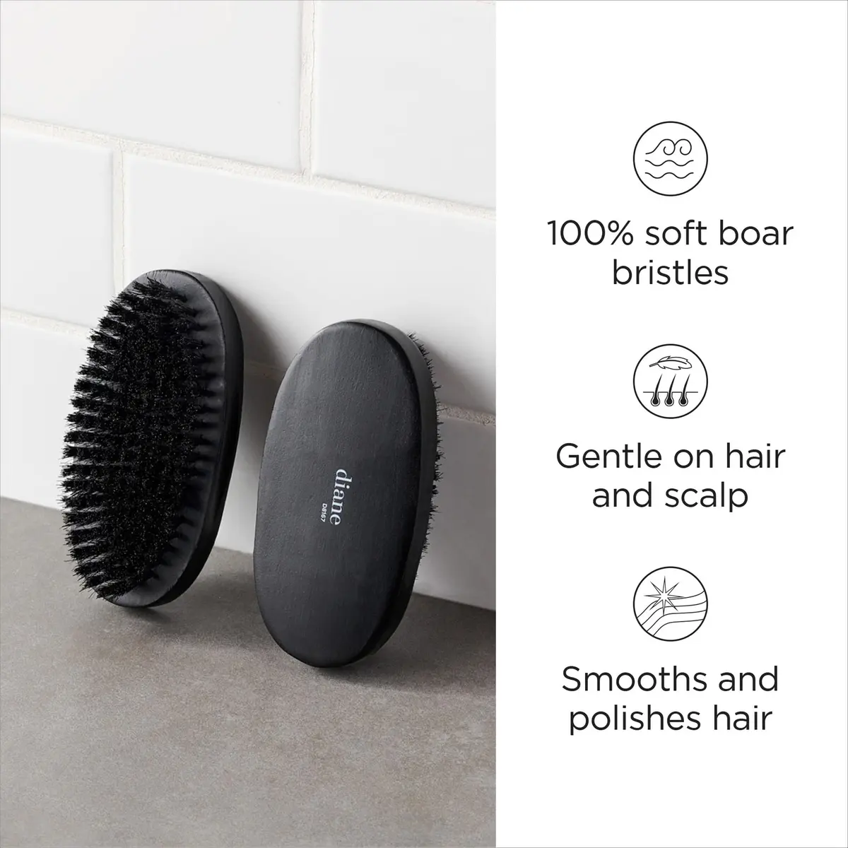 Diane Boar Bristle Military Hair Brush for Men & Women | Detangling & Shine (100% Boar Bristles, 1 Count) - view 2