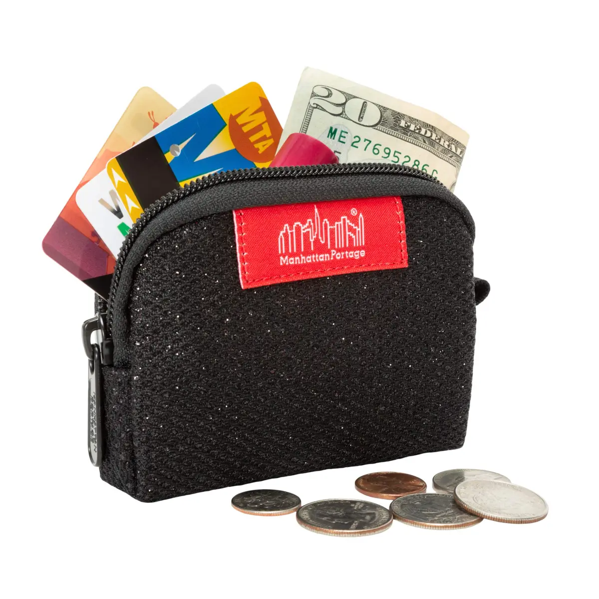 Manhattan Portage Coin Purse Midnight Water Resistant Compact Wallet | Secure Zipper Closure (Black) - view 7