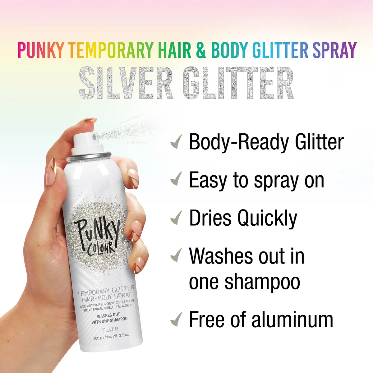 Jerome Russell Punky Silver Glitter Spray 3.5 oz | Sparkly Hair & Body Color for Kids & Adults - view 2