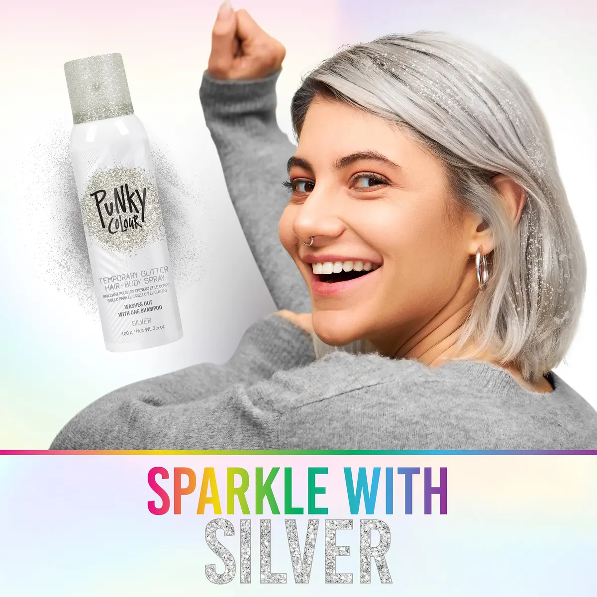 Jerome Russell Punky Silver Glitter Spray 3.5 oz | Sparkly Hair & Body Color for Kids & Adults - view 3
