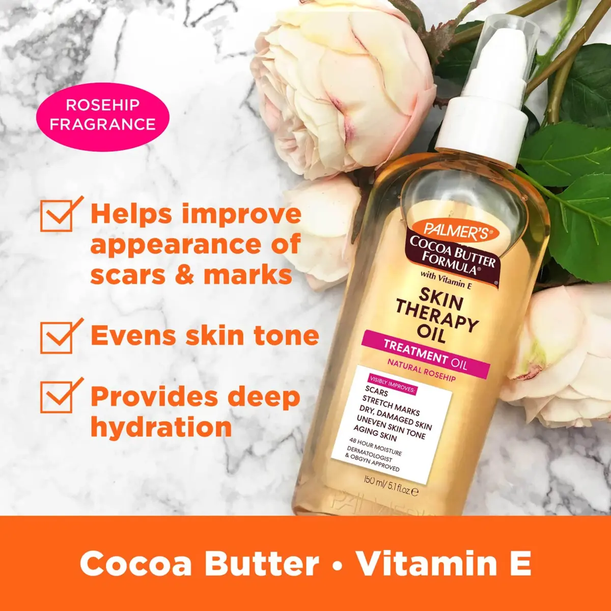 Palmer's Skin Therapy Rosehip Body Oil 151ml (5.1 Fl Oz) | Cocoa Butter Formula for Scars & Stretch Marks - view 4