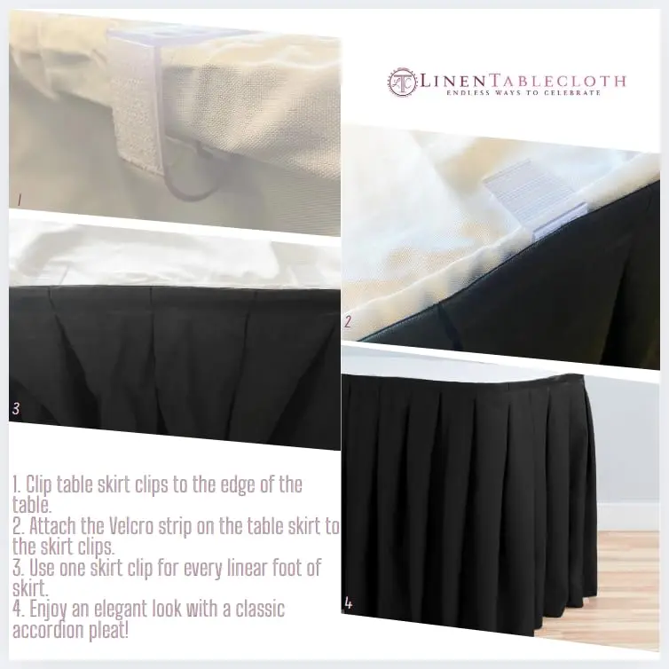 LTC LINENS Table Skirt White for 4 Feet Rectangular or 48 Inch Round Table | 14 ft Pleated Polyester Banquet Wedding - view 5