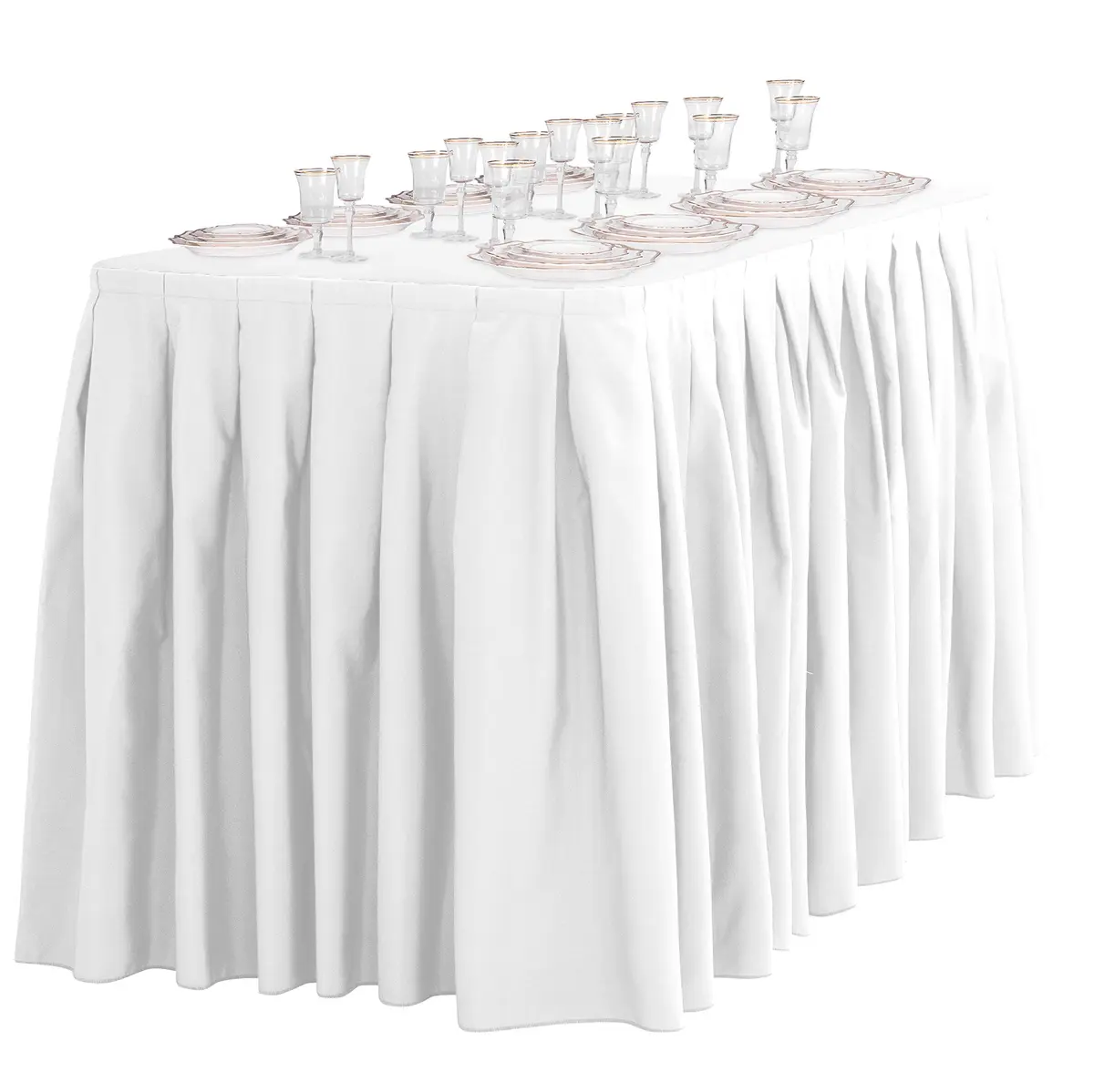 LTC LINENS Table Skirt White for 4 Feet Rectangular or 48 Inch Round Table | 14 ft Pleated Polyester Banquet Wedding - view 3