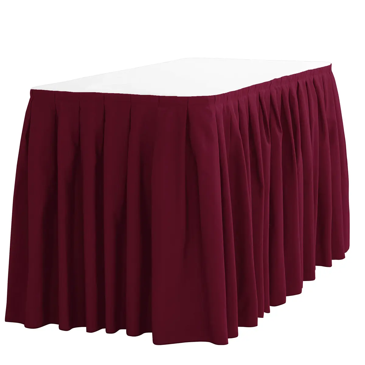 LTC LINENS 14 ft Burgundy Pleated Table Skirt for Rectangular & Round Tables | Elegant Polyester Banquet Cover - main product image