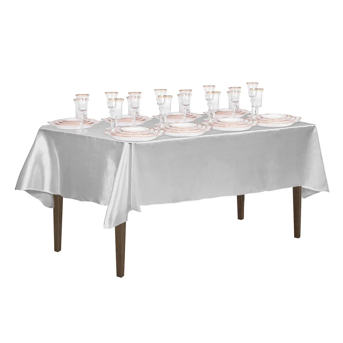 LTC LINENS Satin Tablecloth 60 x 126-Inch Silver | Elegant, All-Season Table Cover - view 3