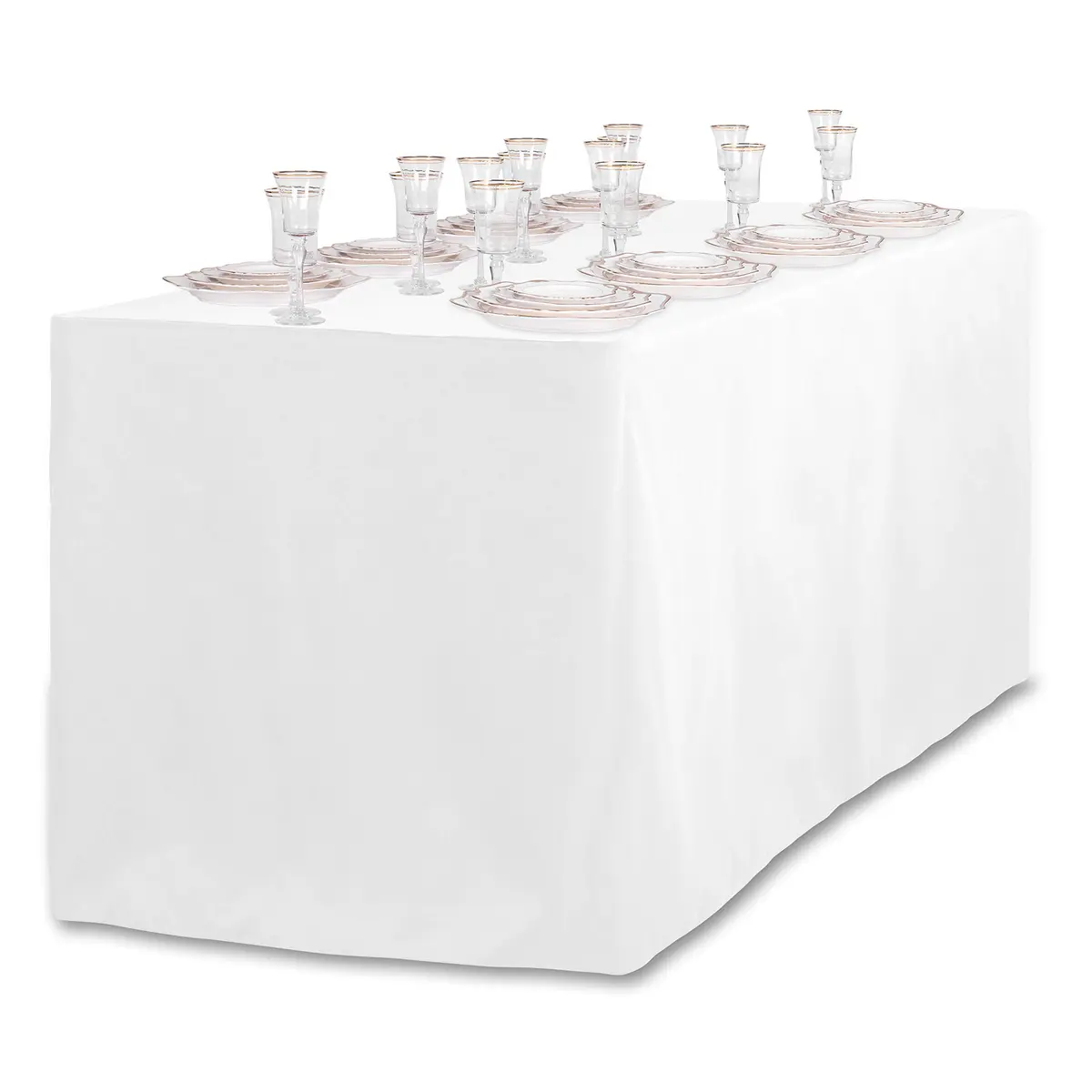 LTC LINENS 6 ft. Fitted Polyester Tablecloth White | Wrinkle-Resistant, Snug Fit for Banquet & Event Tables - view 3