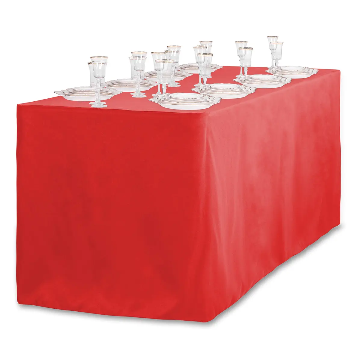 LTC LINENS 6 ft. Fitted Polyester Tablecloth Red | Wrinkle-Resistant & Snug Fit for Banquet & Event Tables - view 3
