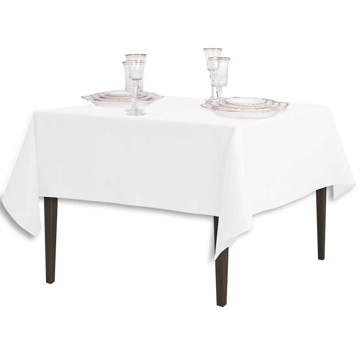 LTC LINENS 85-Inch Square Polyester Tablecloth White | Durable, Wrinkle-Resistant & Easy Care - view 3