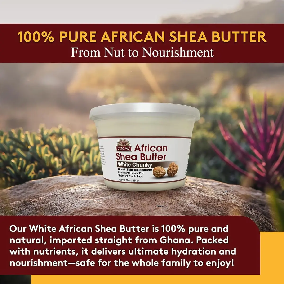 OKAY Natural Shea Butter Raw Chunky, White, 283 g (10 Ounce) | Pure, Unrefined, Moisturizing for Dry Skin - view 6