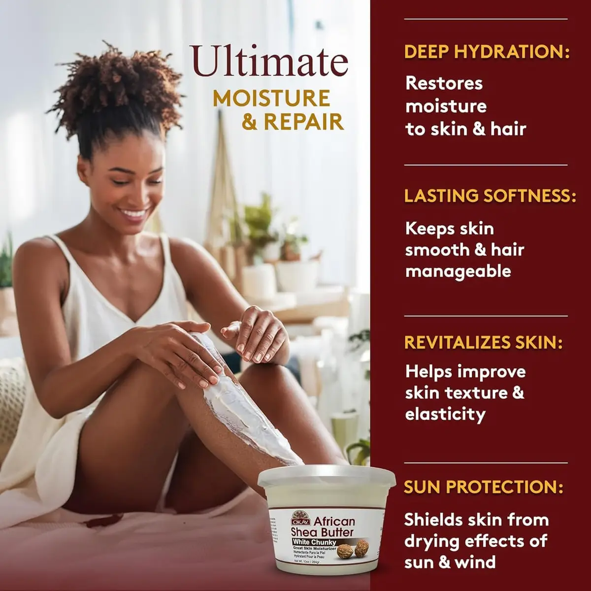 OKAY Natural Shea Butter Raw Chunky, White, 283 g (10 Ounce) | Pure, Unrefined, Moisturizing for Dry Skin - view 2