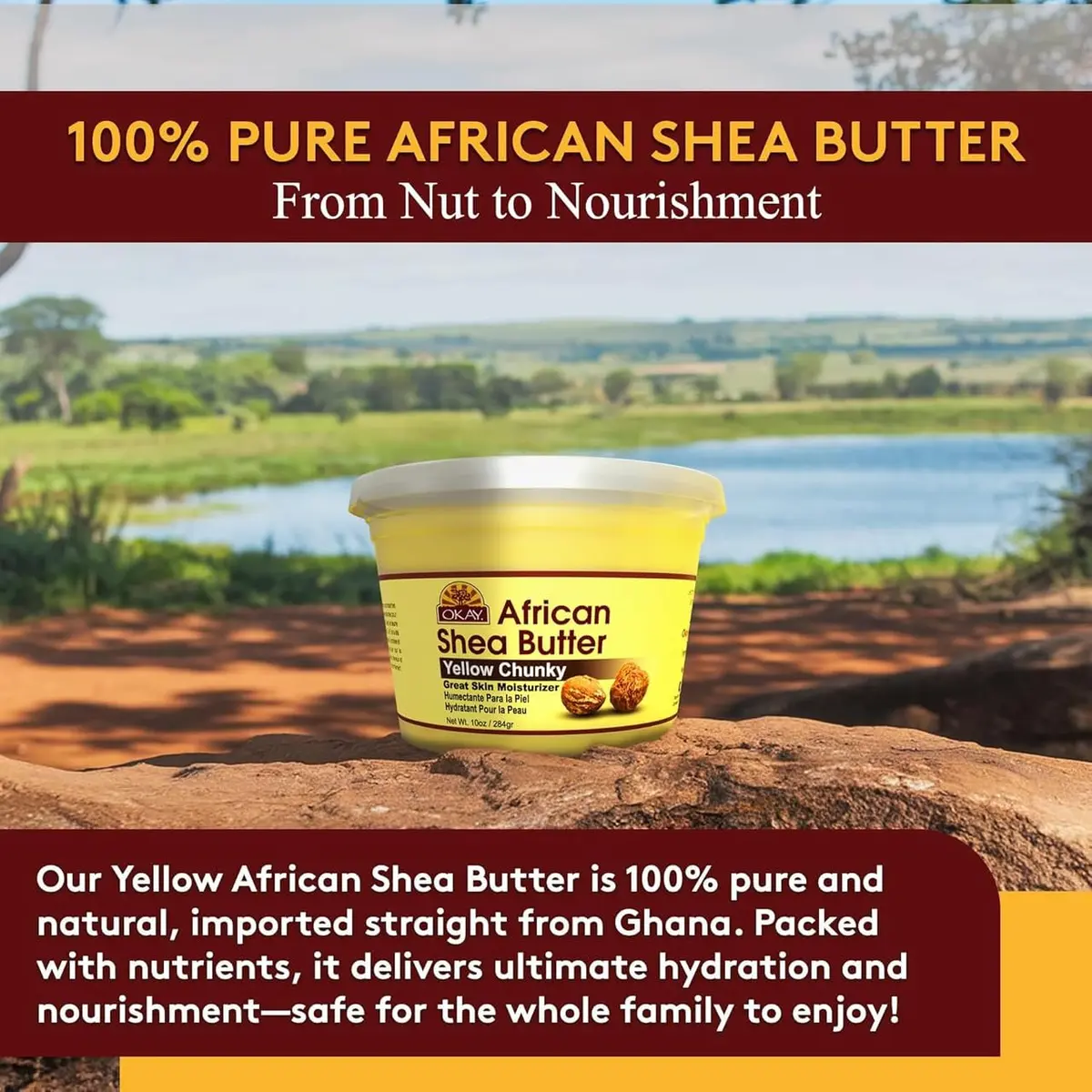 OKAY Raw African Shea Butter 283.5 g (10 oz) Chunks | Pure Unrefined Moisturizer for Face, Body & Hair - view 5