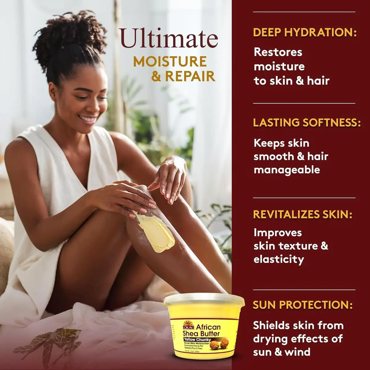 OKAY Raw African Shea Butter 283.5 g (10 oz) Chunks | Pure Unrefined Moisturizer for Face, Body & Hair - view 2