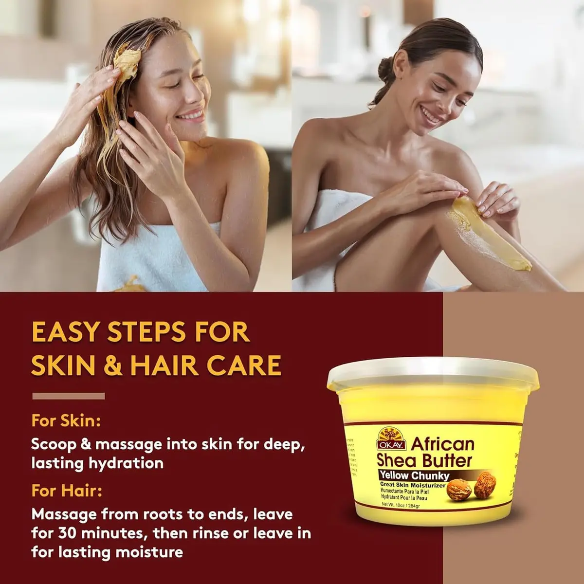 OKAY Raw African Shea Butter 283.5 g (10 oz) Chunks | Pure Unrefined Moisturizer for Face, Body & Hair - view 3